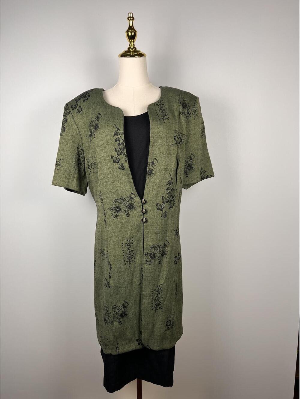Lady Dorby Green Floral Layered Midi Dress Size 18W Vintage 90s Cottagecore